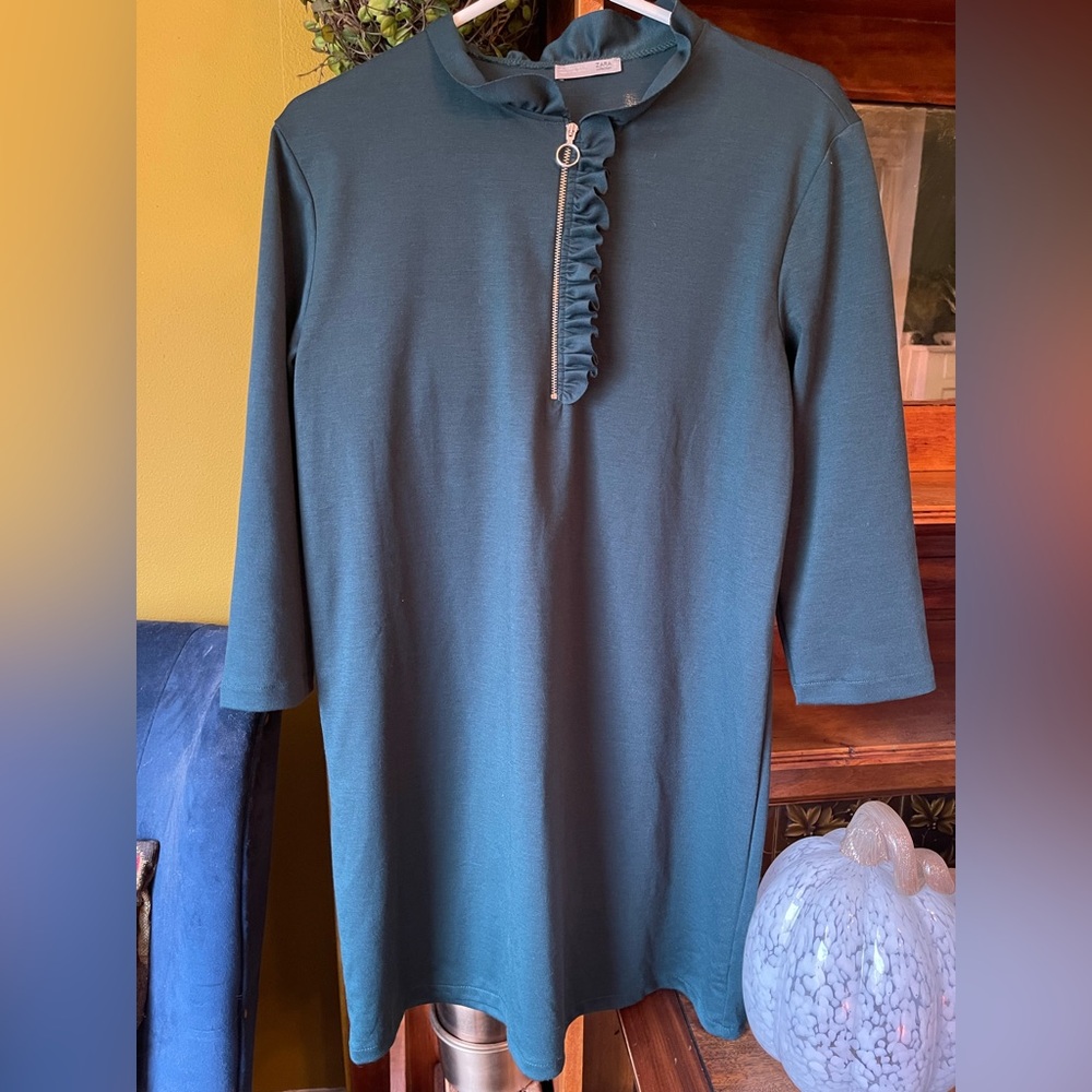 Zara Green Tunic/Dress with Ruffle Detail